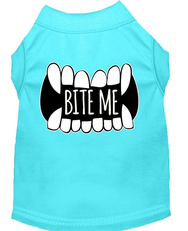 Bite Me Screen Print Dog Shirt Aqua Med